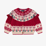 Red Knitted Cardigan with Jacquard Patterns, Baby - Princess and the Pea Boutique