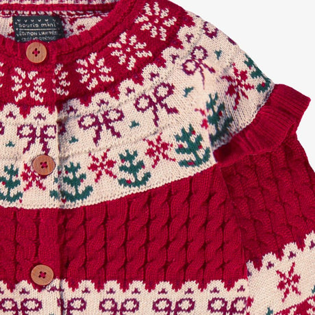 Red Knitted Cardigan with Jacquard Patterns, Baby - Princess and the Pea Boutique
