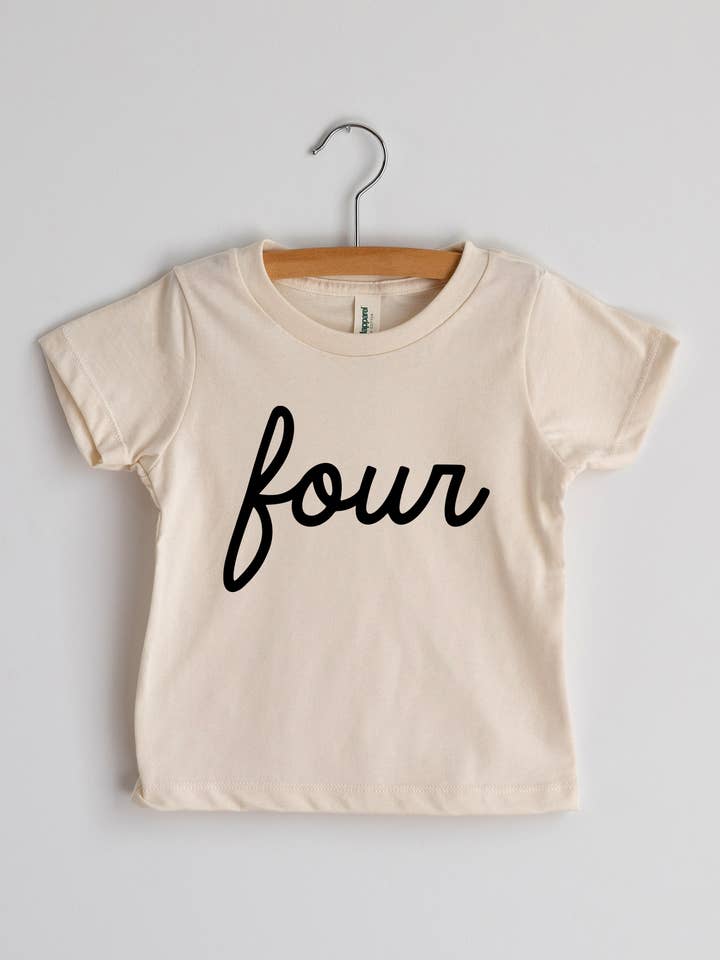Script "Four" Cream Organic Baby & Kids Tee - Princess and the Pea Boutique