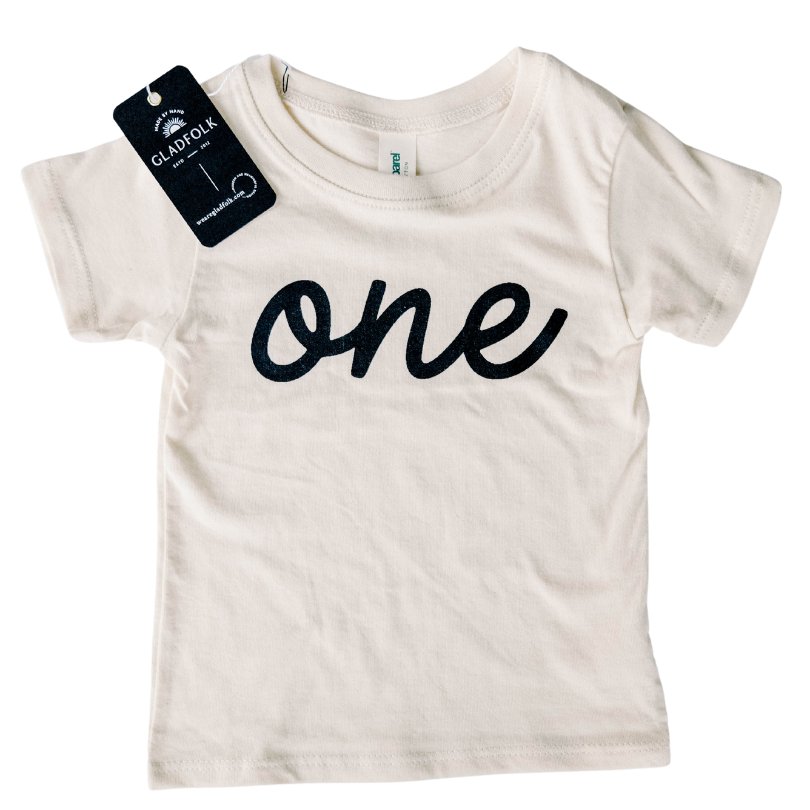 Script "One" Cream Organic Baby & Kids Tee - Princess and the Pea Boutique