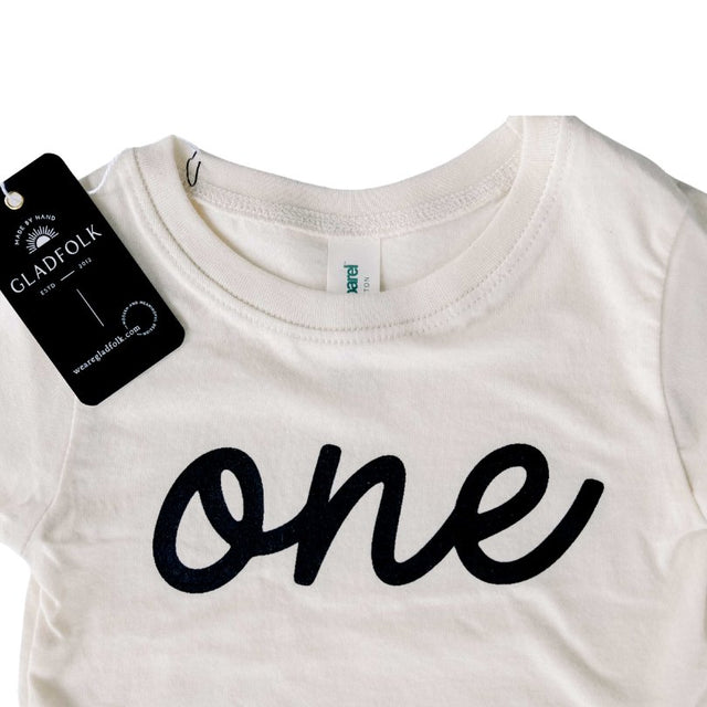 Script "One" Cream Organic Baby & Kids Tee - Princess and the Pea Boutique