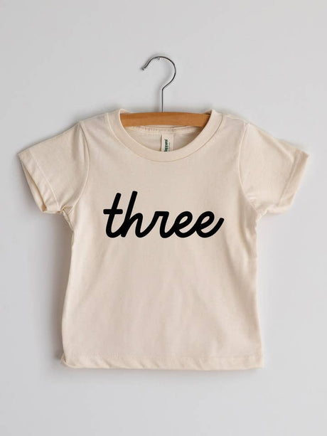 Script "Three" Cream Organic Baby & Kids Tee - Princess and the Pea Boutique