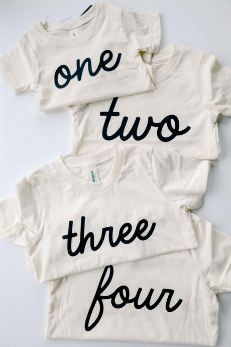 Script "Three" Cream Organic Baby & Kids Tee - Princess and the Pea Boutique