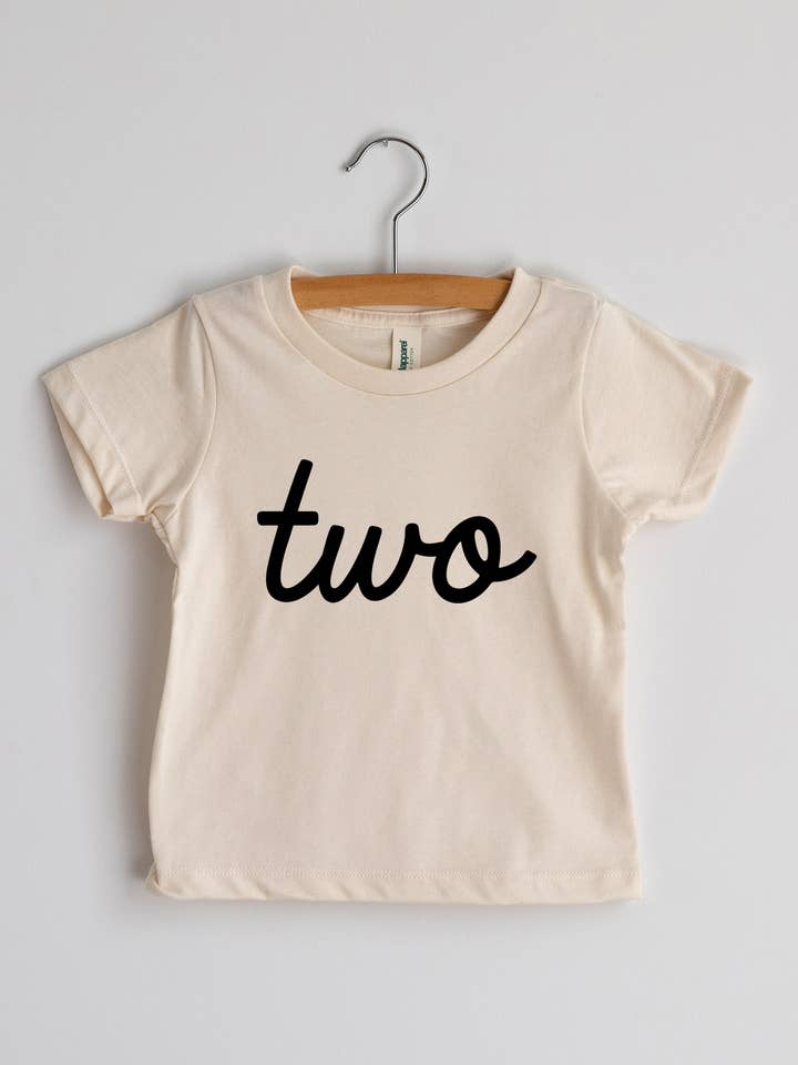 Script "Two" Cream Organic Baby & Kids Tee - Princess and the Pea Boutique