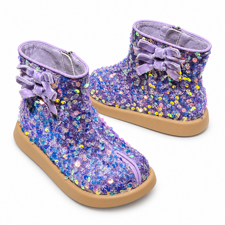 Sequin Sparkle Ankle Boots with Bow - Purple - Princess and the Pea Boutique