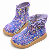 Sequin Sparkle Ankle Boots with Bow - Purple - Princess and the Pea Boutique