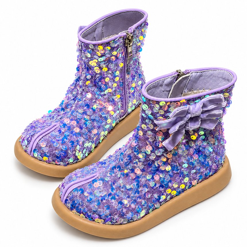 Sequin Sparkle Ankle Boots with Bow - Purple - Princess and the Pea Boutique