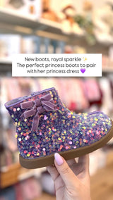 Sequin Sparkle Ankle Boots with Bow - Purple - Princess and the Pea Boutique