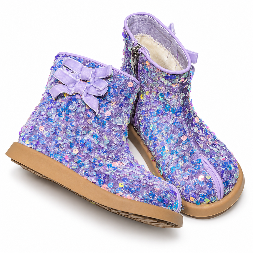 Sequin Sparkle Ankle Boots with Bow - Purple - Princess and the Pea Boutique
