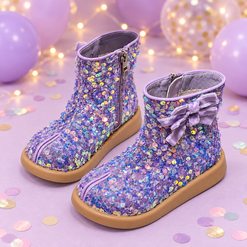 Sequin Sparkle Ankle Boots with Bow - Purple - Princess and the Pea Boutique