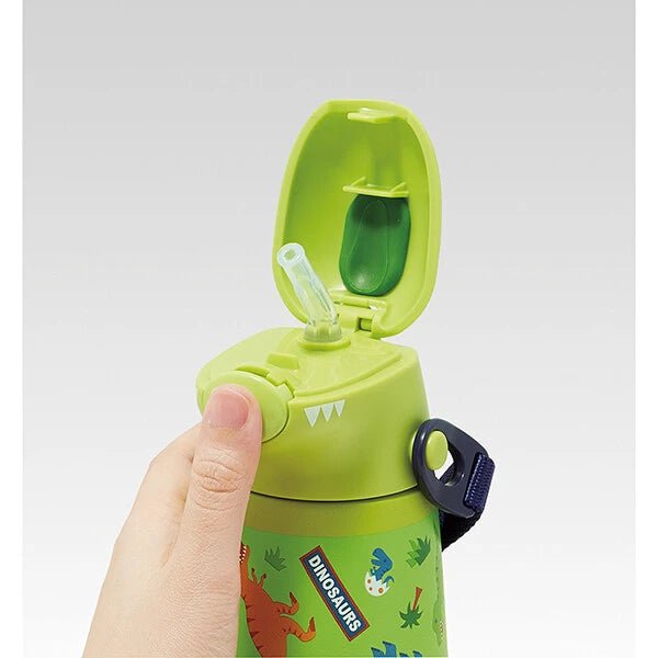 Skater Die-Cut Dinosaur Straw Water Bottle Stainless Steel 370ml - Princess and the Pea Boutique