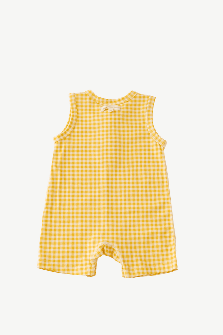 Sleeveless Henley Romper - Yellow Checker - Princess and the Pea Boutique