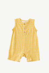 Sleeveless Henley Romper - Yellow Checker - Princess and the Pea Boutique