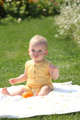 Sleeveless Henley Romper - Yellow Checker - Princess and the Pea Boutique