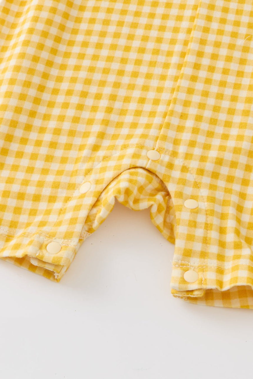 Sleeveless Henley Romper - Yellow Checker - Princess and the Pea Boutique