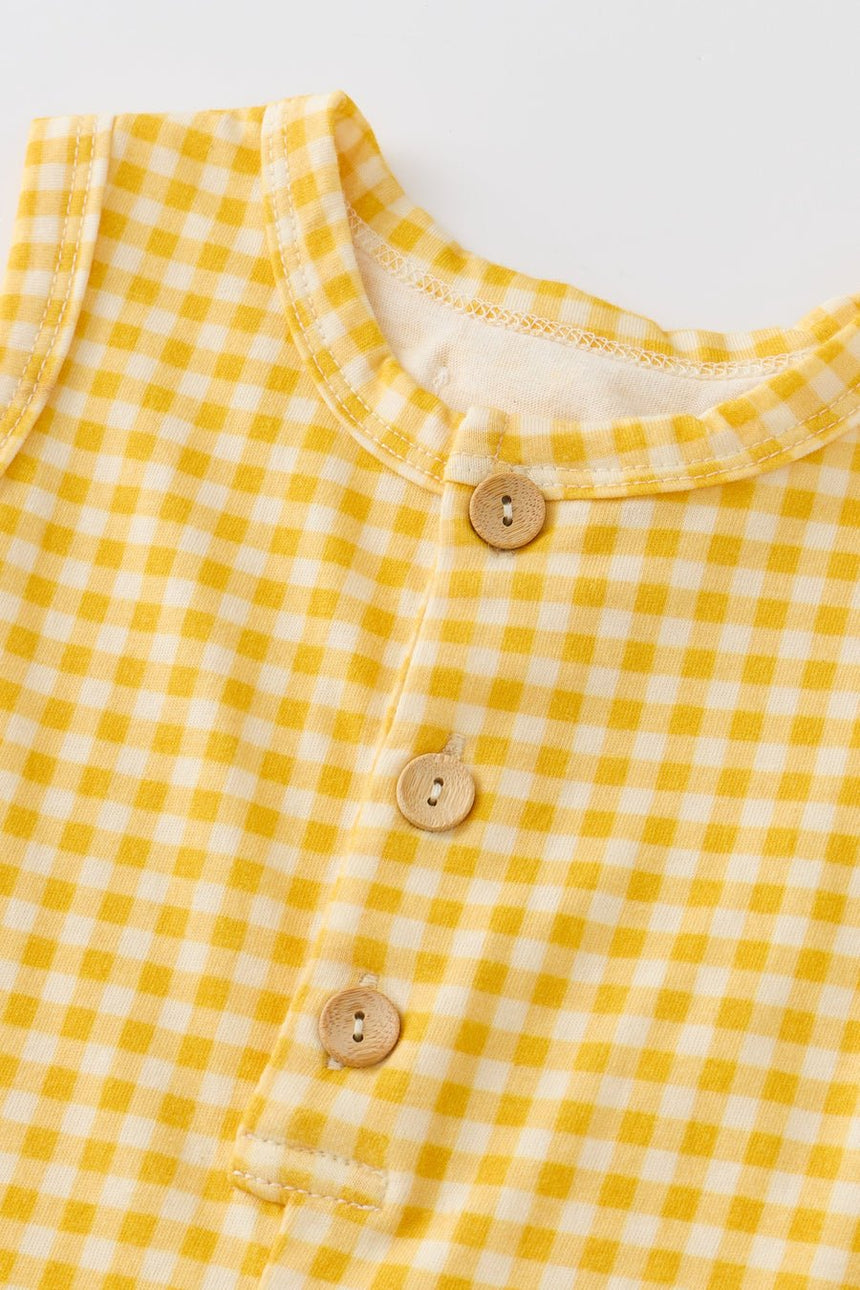 Sleeveless Henley Romper - Yellow Checker - Princess and the Pea Boutique