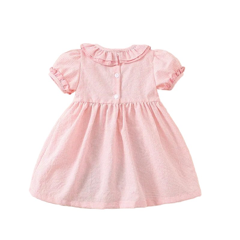 Smocked Pink Gingham Strawberry Dress - Princess and the Pea Boutique