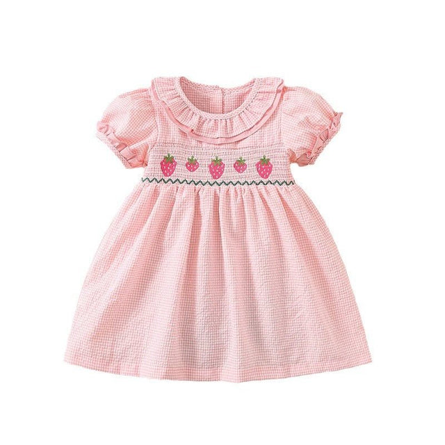 Smocked Pink Gingham Strawberry Dress - Princess and the Pea Boutique