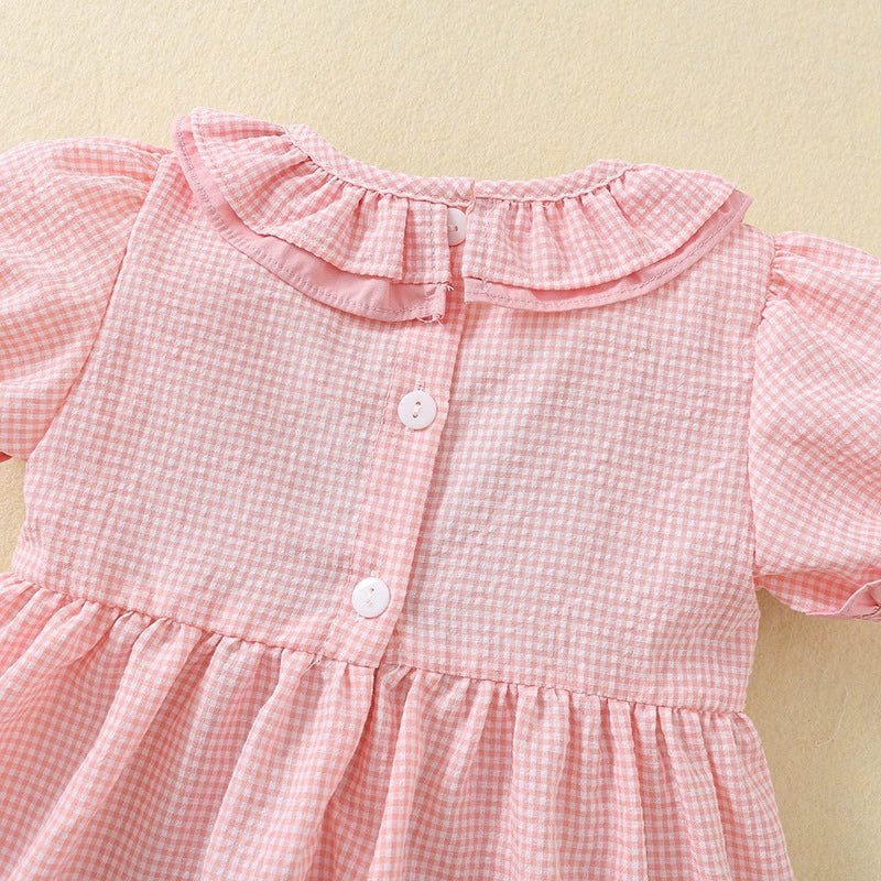 Smocked Pink Gingham Strawberry Dress - Princess and the Pea Boutique