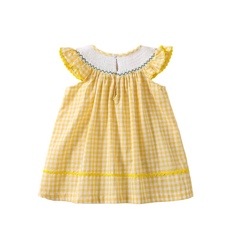 Smocked Yellow Gingham Baby Dress - Princess and the Pea Boutique