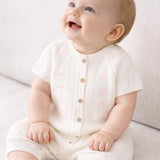 Souris Mini Cream knit romper with pointelle pattern - Princess and the Pea Boutique