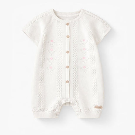 Souris Mini Cream knit romper with pointelle pattern - Princess and the Pea Boutique