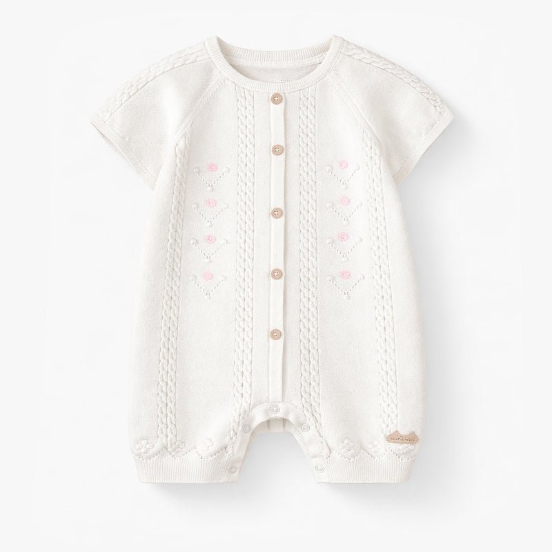 Souris Mini Cream knit romper with pointelle pattern - Princess and the Pea Boutique