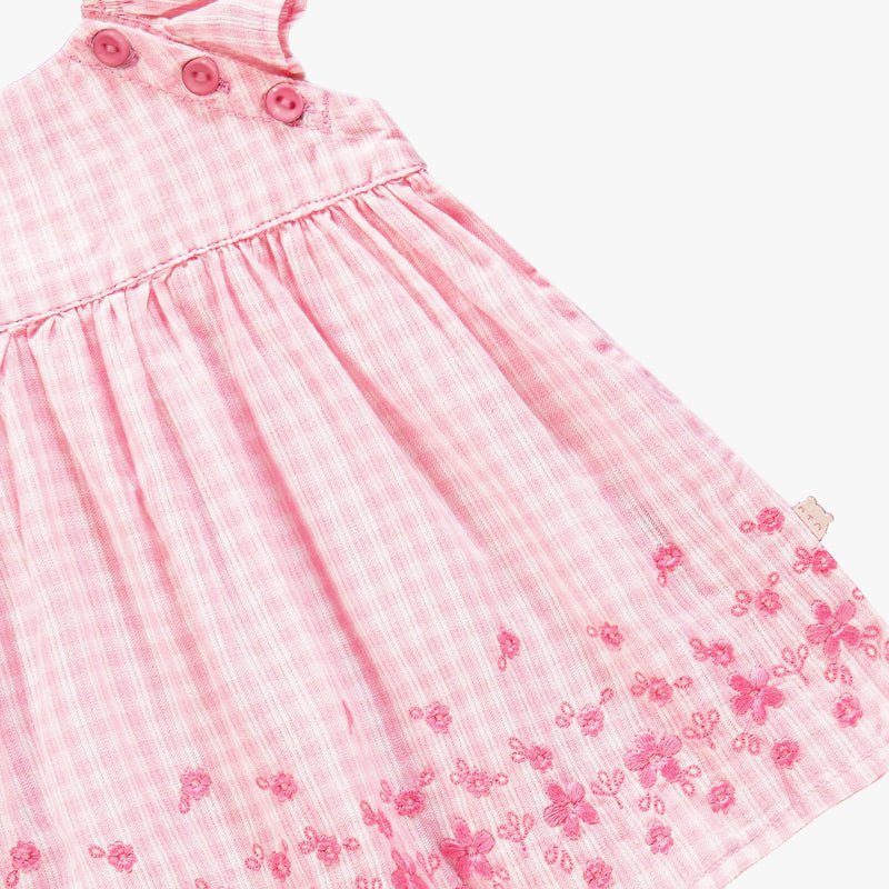 Souris Mini Pink checkered dress and bloomers with eyelet embroidery - Princess and the Pea Boutique