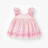 Souris Mini Pink checkered dress and bloomers with eyelet embroidery - Princess and the Pea Boutique