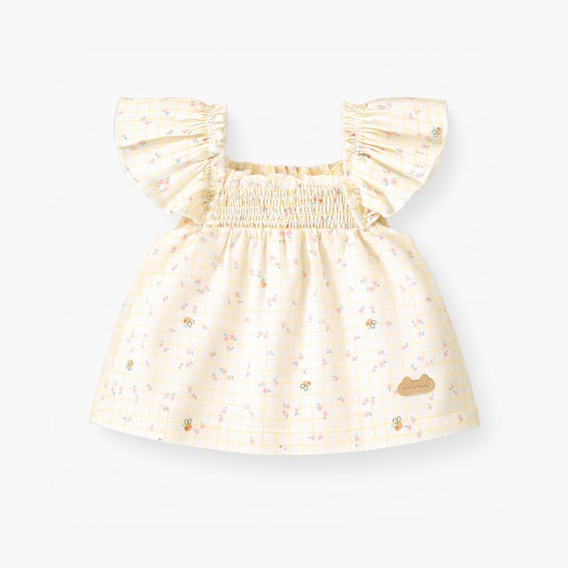 Souris Mini Two - piece cream checked and floral pattern set - Princess and the Pea Boutique