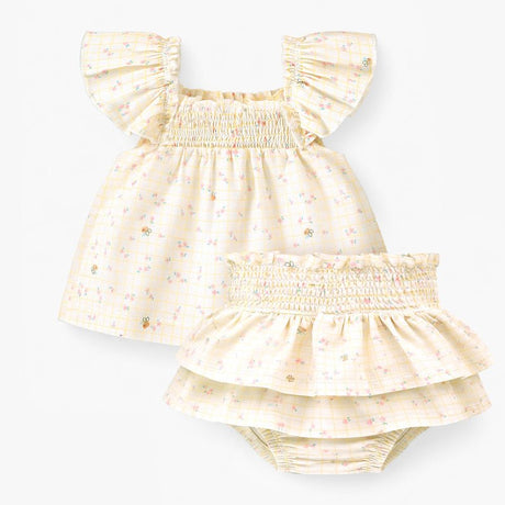 Souris Mini Two - piece cream checked and floral pattern set - Princess and the Pea Boutique