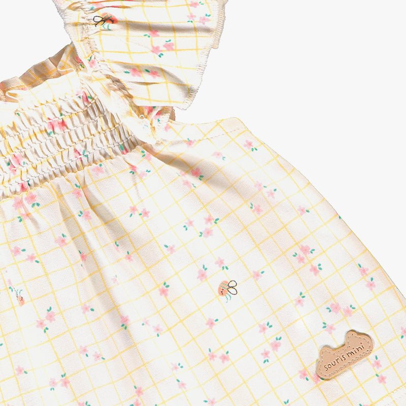 Souris Mini Two - piece cream checked and floral pattern set - Princess and the Pea Boutique