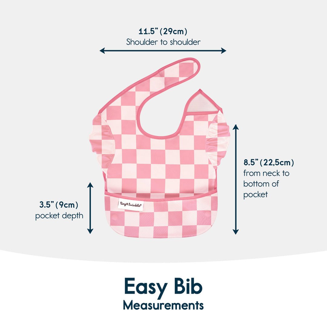 Tiny Twinkle - Mess - proof Easy Bib 3 Pack - Pink, Brown Checkers, Solid Pink - Princess and the Pea Boutique