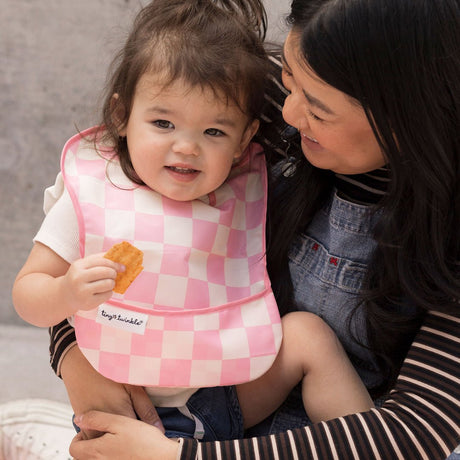 Tiny Twinkle - Mess - proof Easy Bib 3 Pack - Pink, Brown Checkers, Solid Pink - Princess and the Pea Boutique