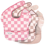 Tiny Twinkle - Mess - proof Easy Bib 3 Pack - Pink, Brown Checkers, Solid Pink - Princess and the Pea Boutique