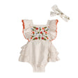 Viverano Organics Anya Embroidered Baby Romper + Headband - Linen Blend - Princess and the Pea Boutique