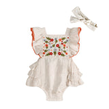 Viverano Organics Anya Embroidered Baby Romper + Headband - Linen Blend - Princess and the Pea Boutique