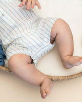 Viverano Organics Aqua Embroidered Baby Romper - Sea Blue Stripe - Princess and the Pea Boutique