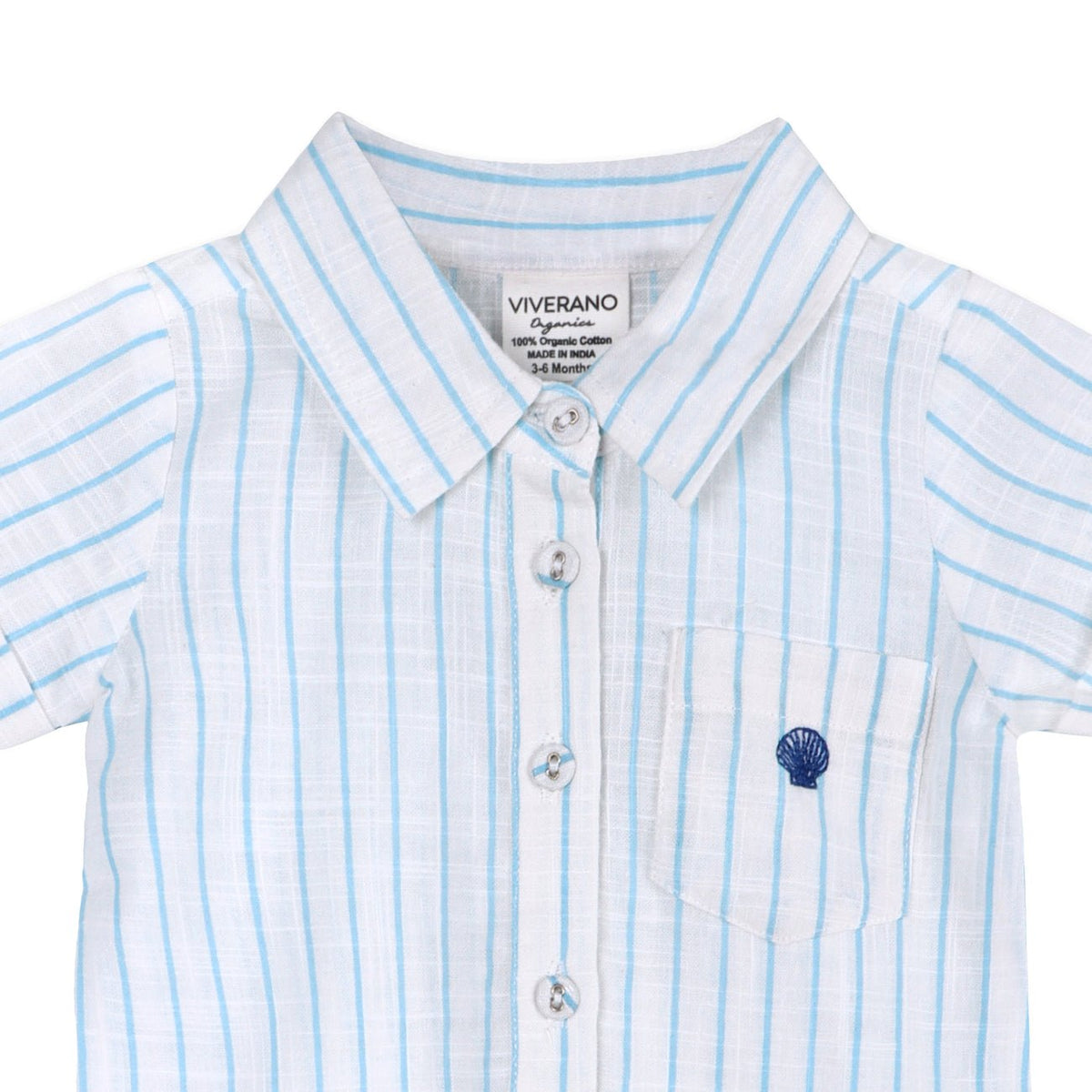 Viverano Organics Aqua Embroidered Baby Romper - Sea Blue Stripe - Princess and the Pea Boutique