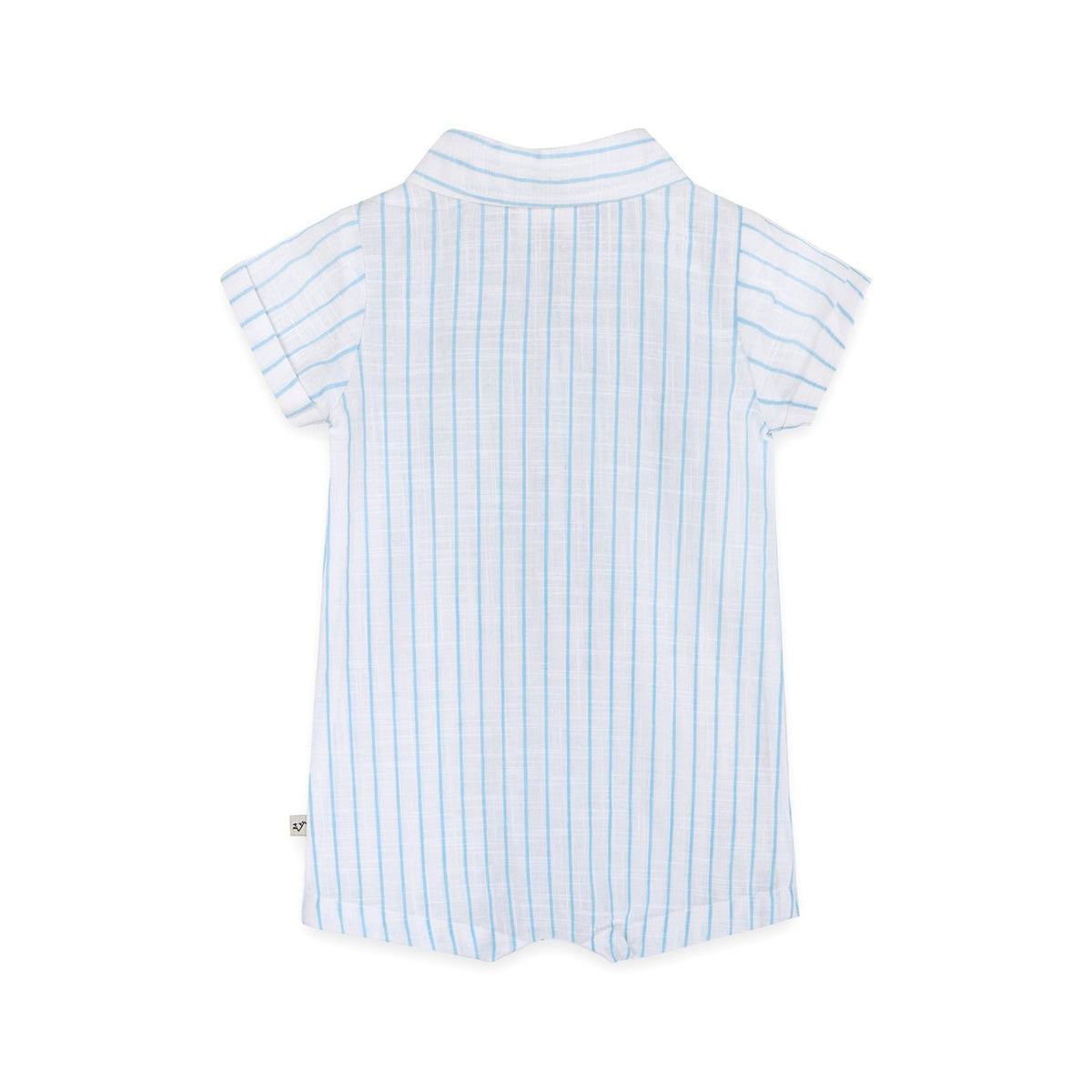 Viverano Organics Aqua Embroidered Baby Romper - Sea Blue Stripe - Princess and the Pea Boutique