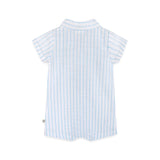 Viverano Organics Aqua Embroidered Baby Romper - Sea Blue Stripe - Princess and the Pea Boutique