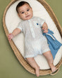 Viverano Organics Aqua Embroidered Baby Romper - Sea Blue Stripe - Princess and the Pea Boutique