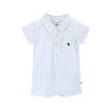Viverano Organics Aqua Embroidered Baby Romper - Sea Blue Stripe - Princess and the Pea Boutique