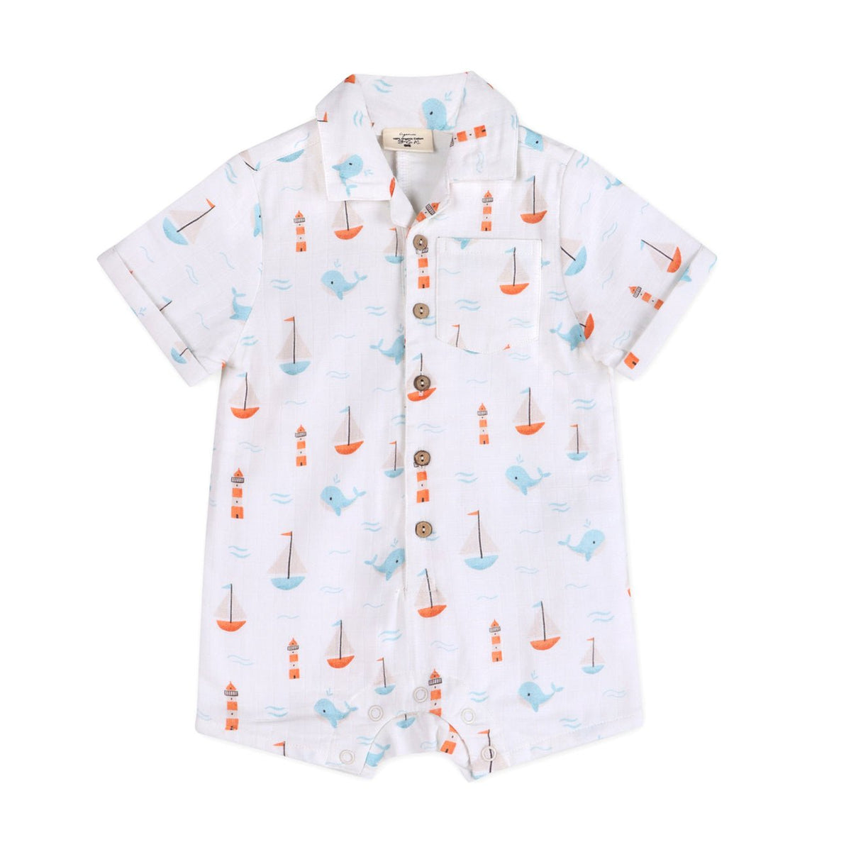 Viverano Organics Sailboat Baby Button Romper (Organic Muslin) - Princess and the Pea Boutique