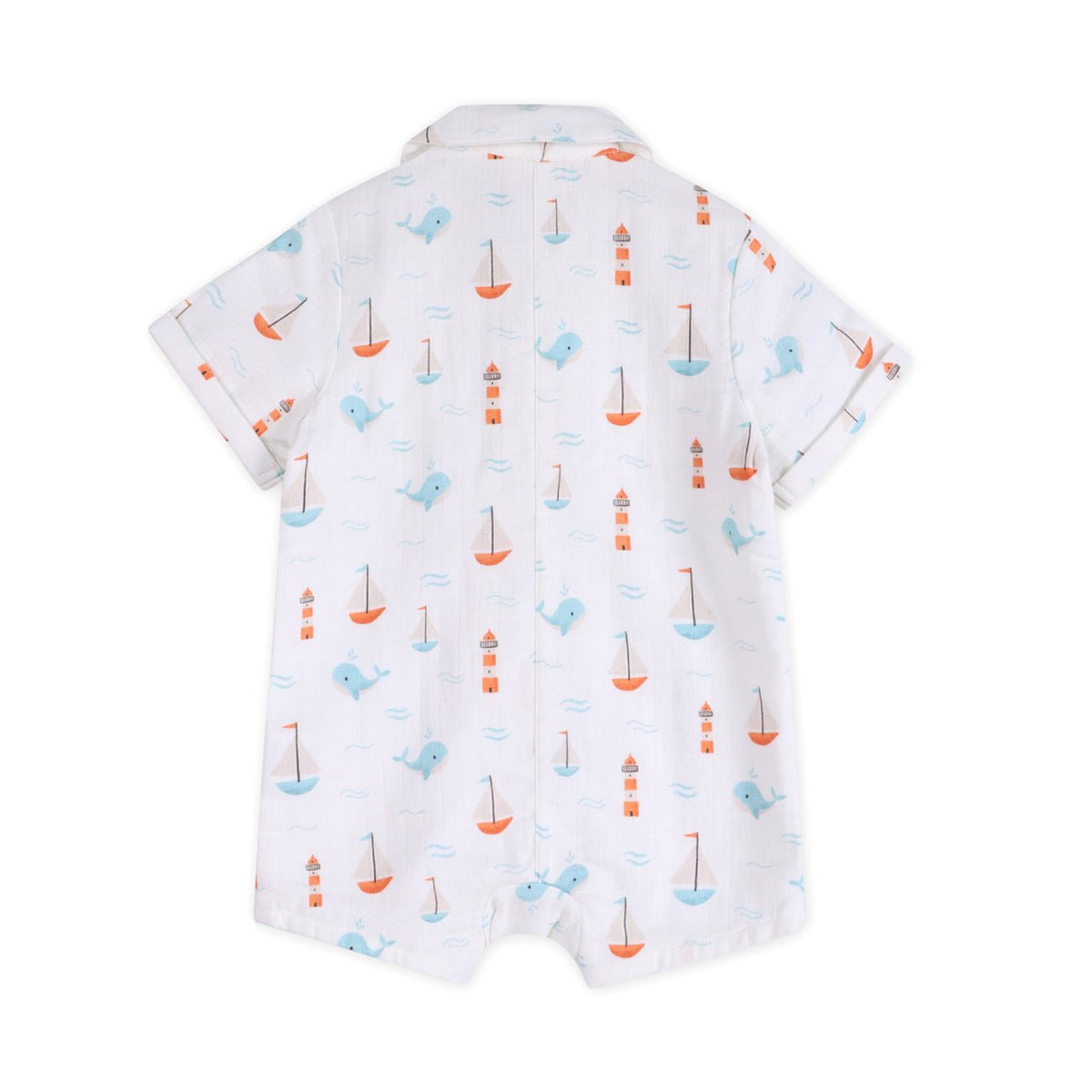 Viverano Organics Sailboat Baby Button Romper (Organic Muslin) - Princess and the Pea Boutique