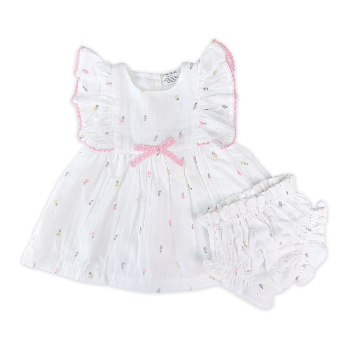 Viverano Organics Sylvie Flower Baby Dress + Bloomer - White - Princess and the Pea Boutique