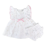 Viverano Organics Sylvie Flower Baby Dress + Bloomer - White - Princess and the Pea Boutique