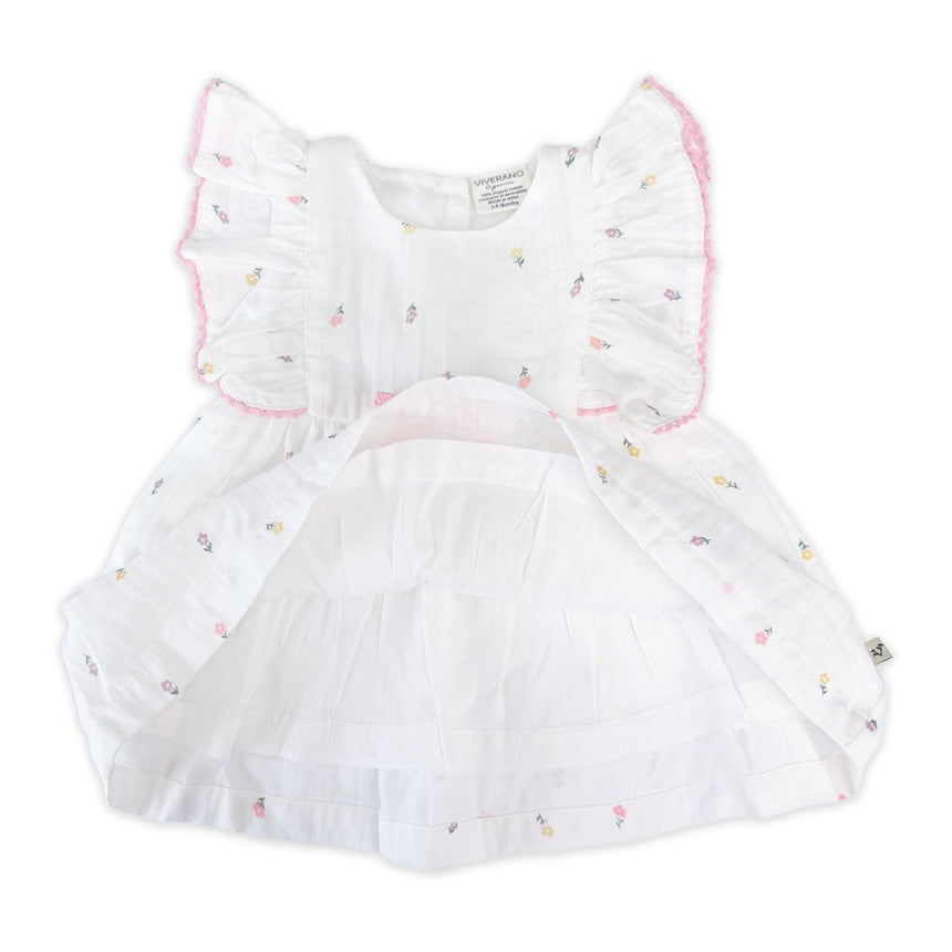 Viverano Organics Sylvie Flower Baby Dress + Bloomer - White - Princess and the Pea Boutique