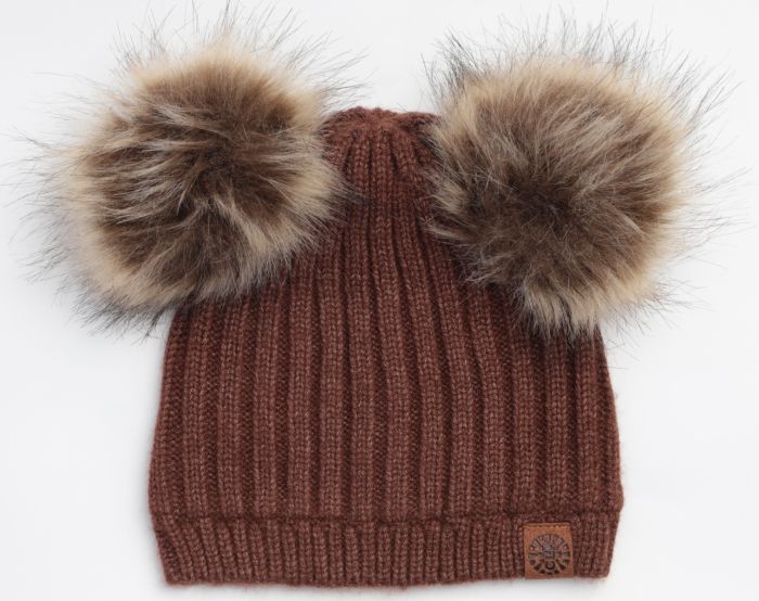 Calikids Double Pompom Knit Hat - Caramel