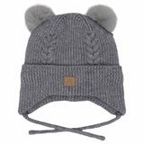 Calikids Knit Soft Touch Hat 2 Fur PomPom - Light Grey